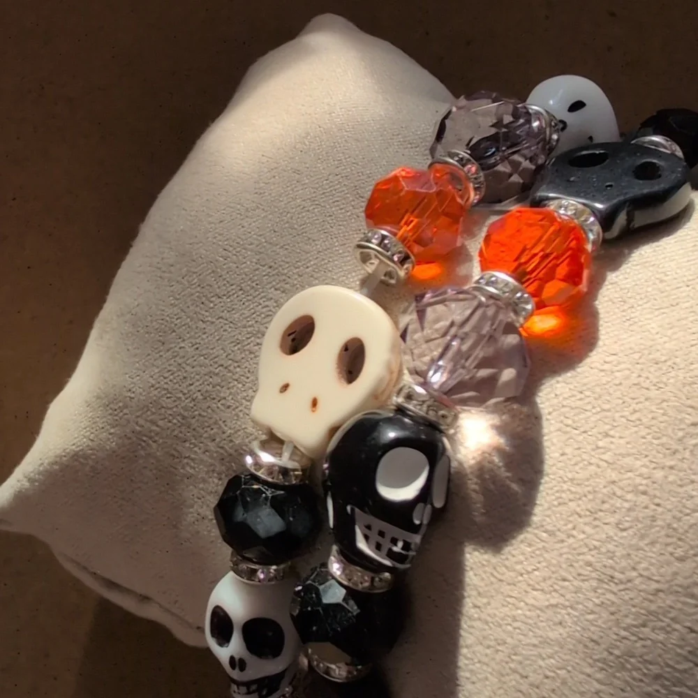 Halloween Skull Beaded Stretch Bracelet Set